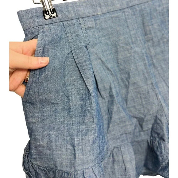 J. Crew Ruffle Shorts Cotton Size 8 Denim Pockets Blue Women’s - Picture 9 of 10